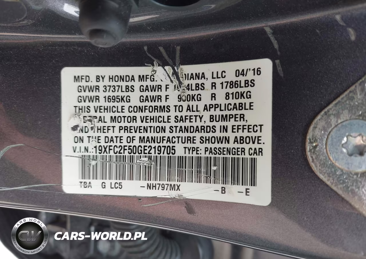 2016 Honda Civic Lx VIN:19XFC2F50GE219705 - 9