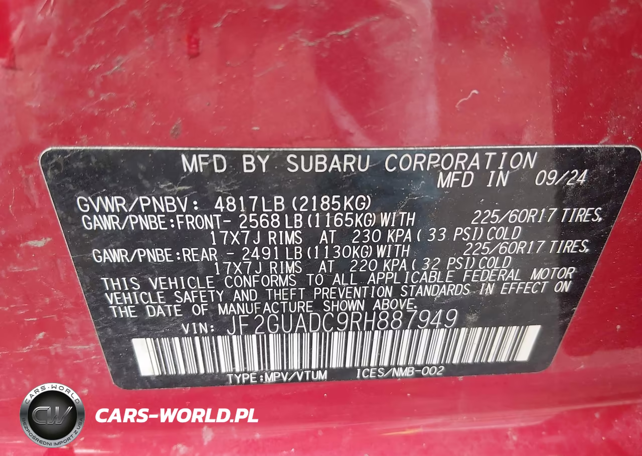 2024 Subaru Crosstrek Premium VIN:JF2GUADC9RH887949 - 9