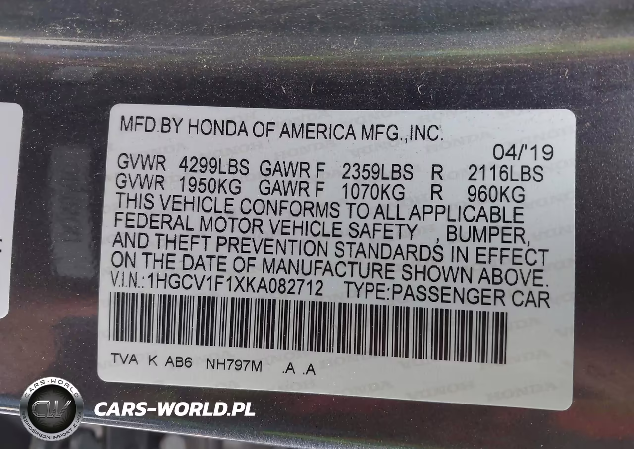 2019 Honda Accord Lx VIN:1HGCV1F1XKA082712 - 9