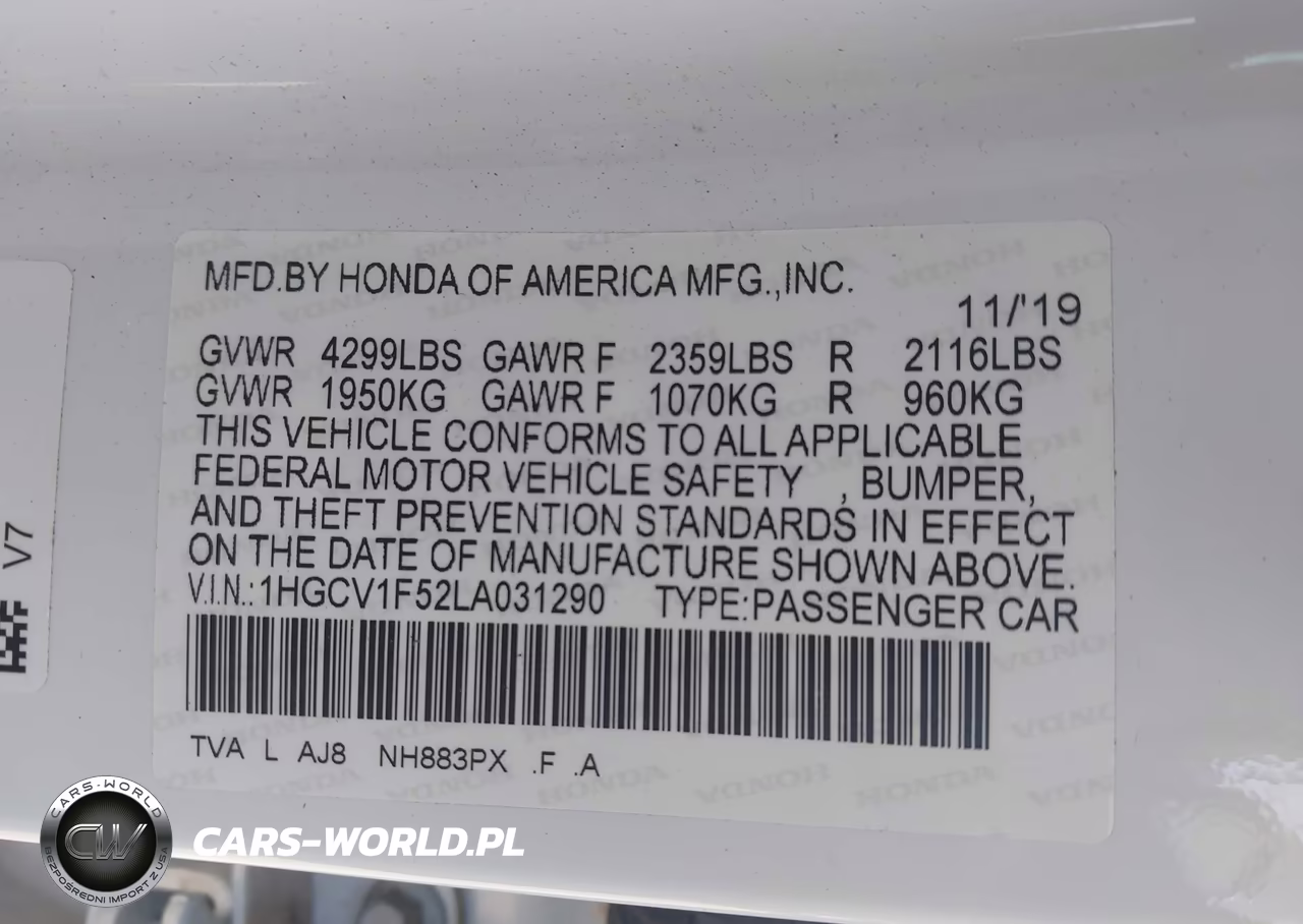 2020 Honda Accord Ex-L VIN:1HGCV1F52LA031290 - 9