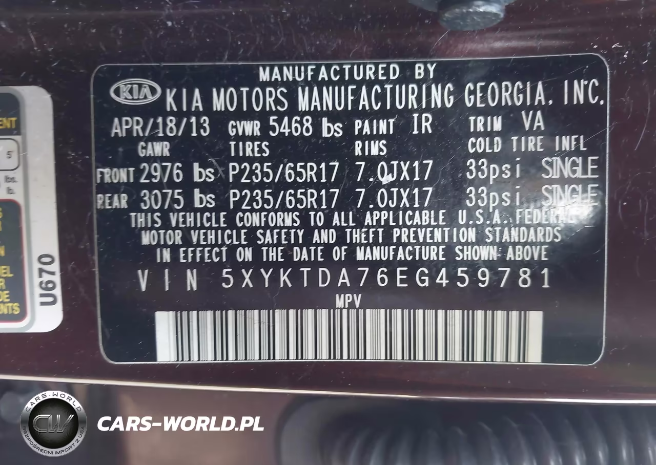 2014 Kia Sorento Lx V6 VIN:5XYKTDA76EG459781 - 9