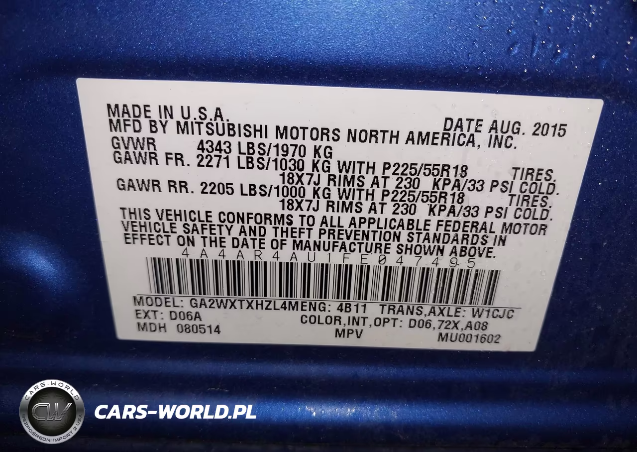 2015 Mitsubishi Outlander Sport Se VIN:4A4AR4AU1FE047495 - 9