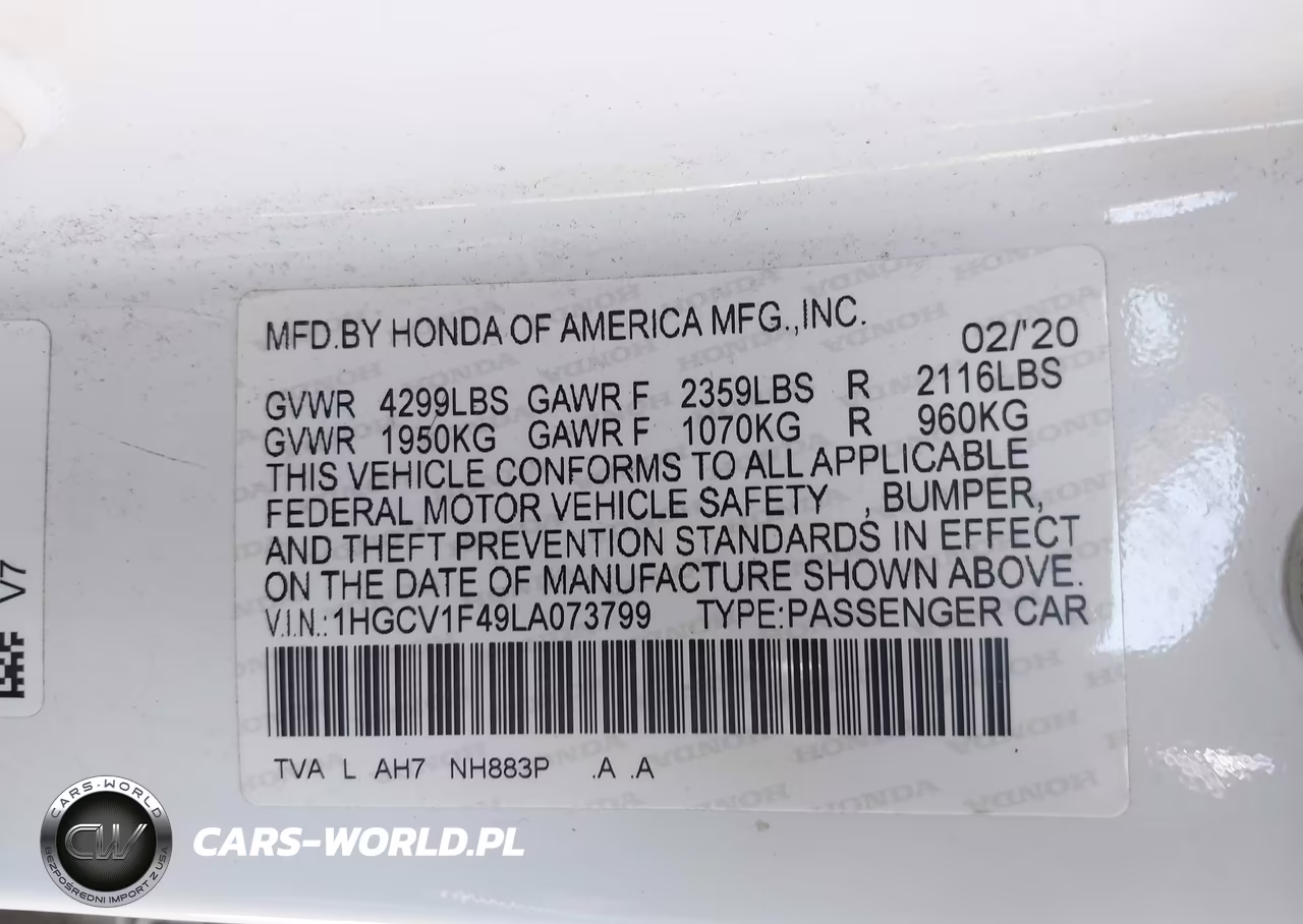 2020 Honda Accord Ex VIN:1HGCV1F49LA073799 - 9
