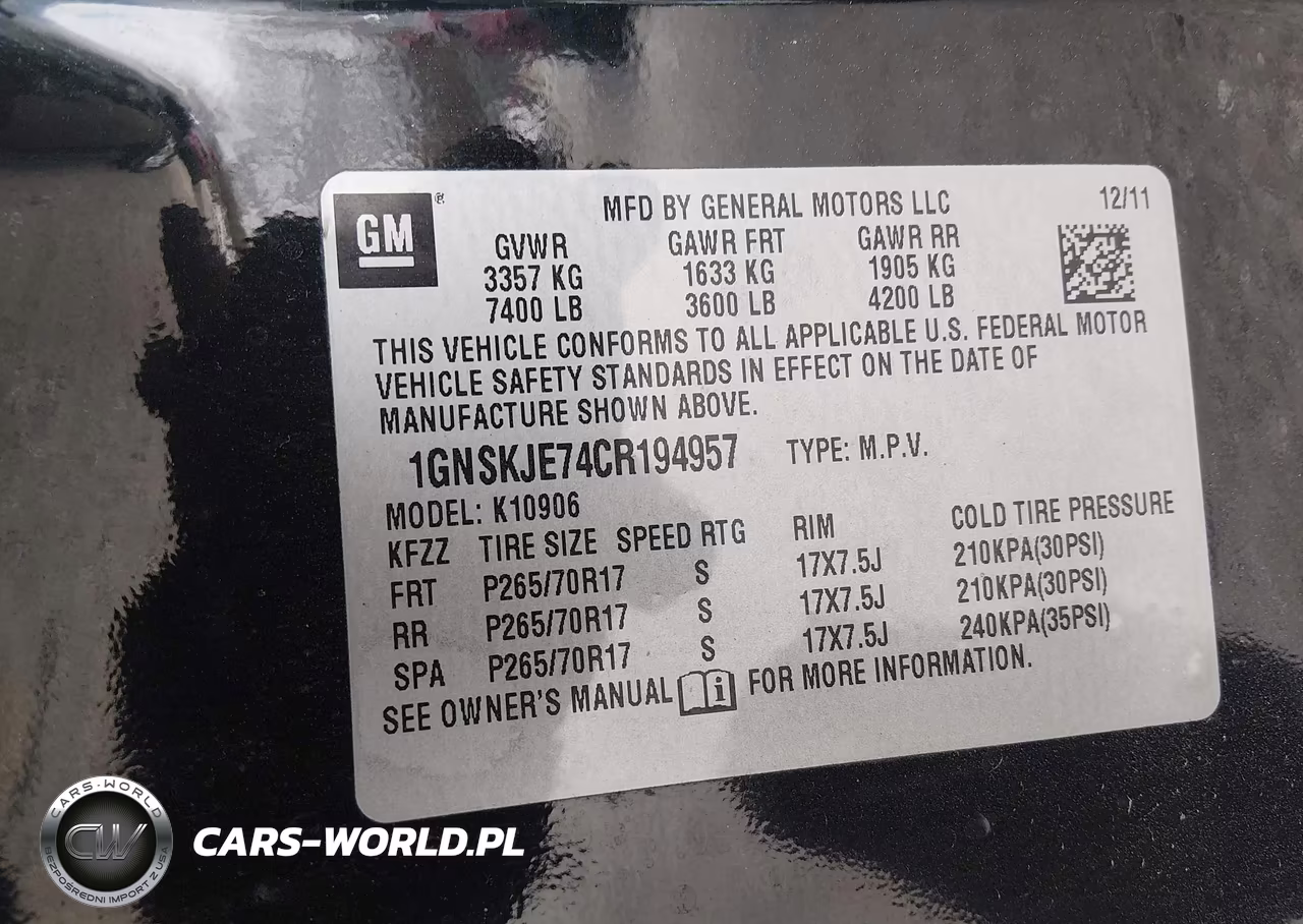 2012 Chevrolet Suburban 1500 Lt VIN:1GNSKJE74CR194957 - 9