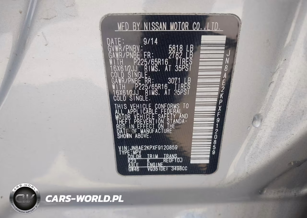 2015 Nissan Quest S VIN:JN8AE2KPXF9120859 - 9