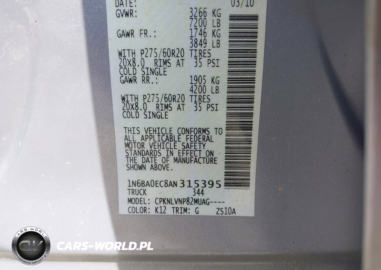 2010 Nissan Titan Le VIN:1N6BA0EC8AN315395 - 9