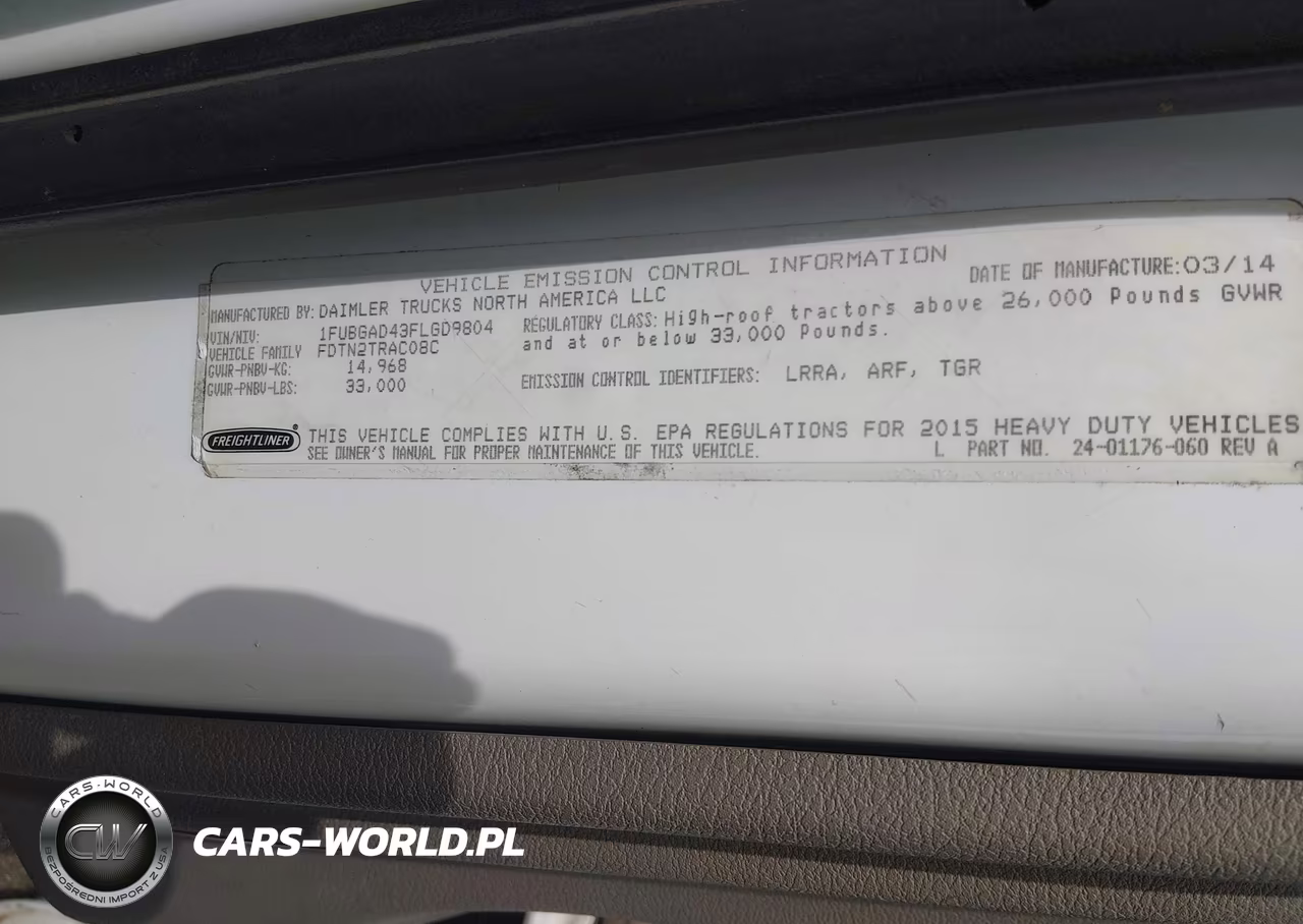 2015 Freightliner Cascadia 113 VIN:1FUBGAD43FLGD9804 - 9