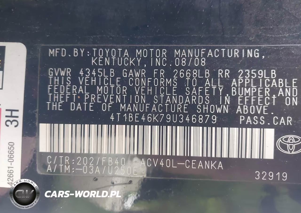 2009 Toyota Camry Le VIN:4T1BE46K79U346879 - 9