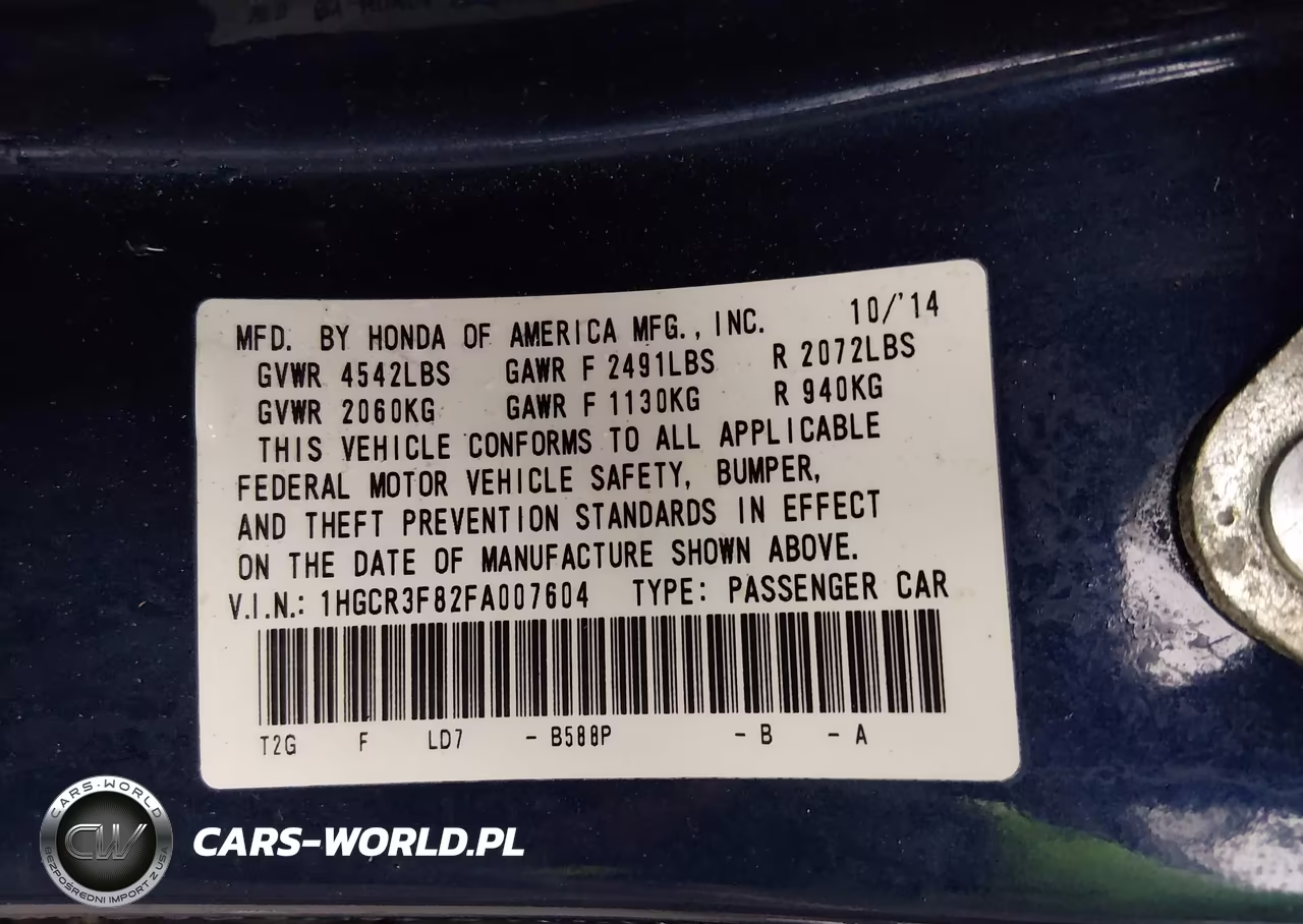 2015 Honda Accord Ex-L V-6 VIN:1HGCR3F82FA007604 - 8