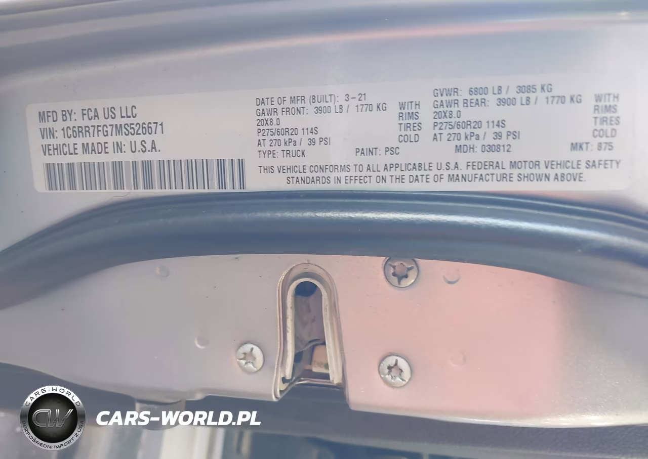 RAM 1500 CLASSIC VIN:1C6RR7FG7MS526671 - 9