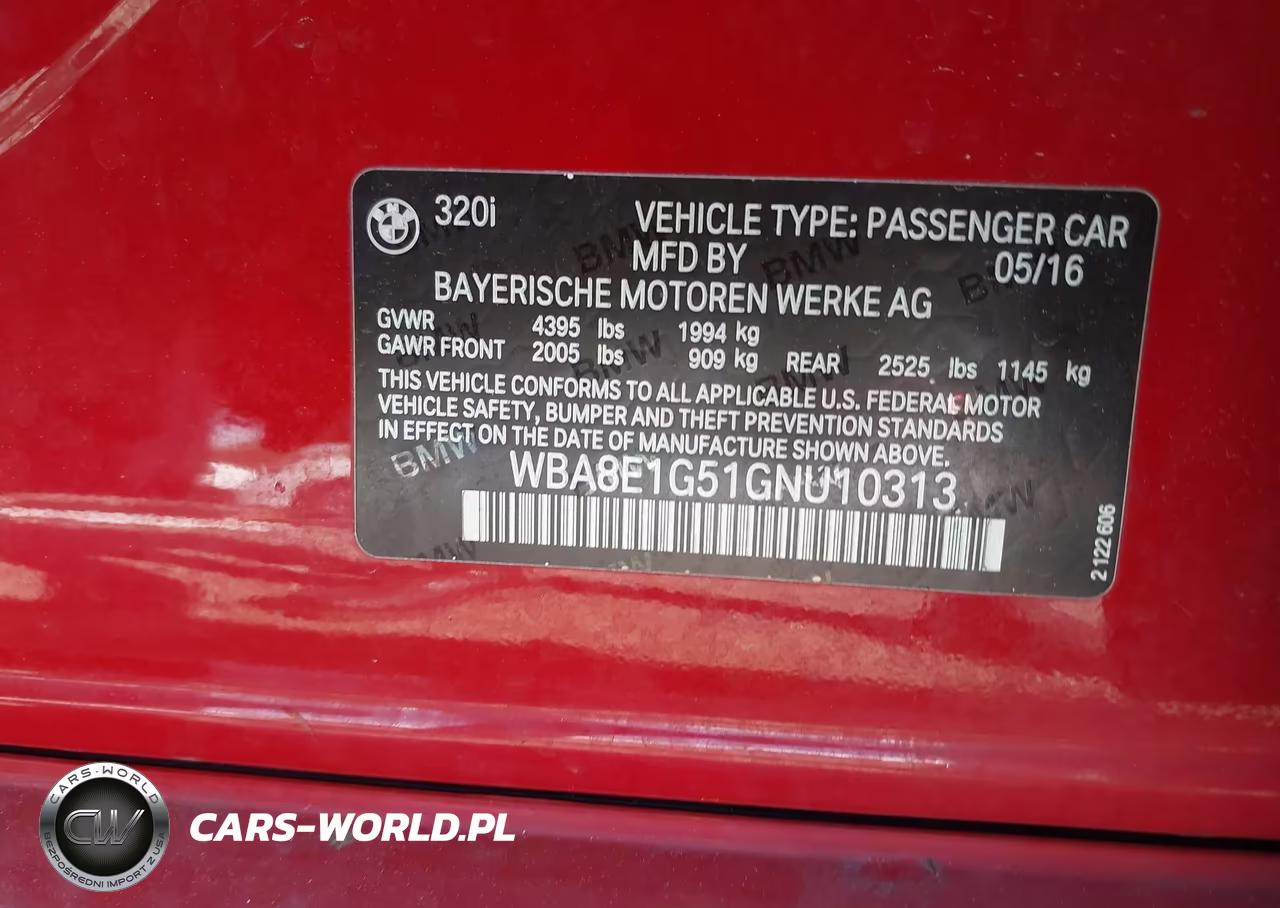 2016 BMW 320I VIN:WBA8E1G51GNU10313 - 9