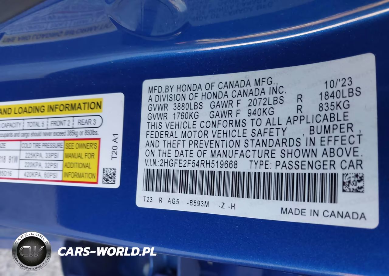 2024 Honda Civic Sport VIN:2HGFE2F54RH519668 - 9