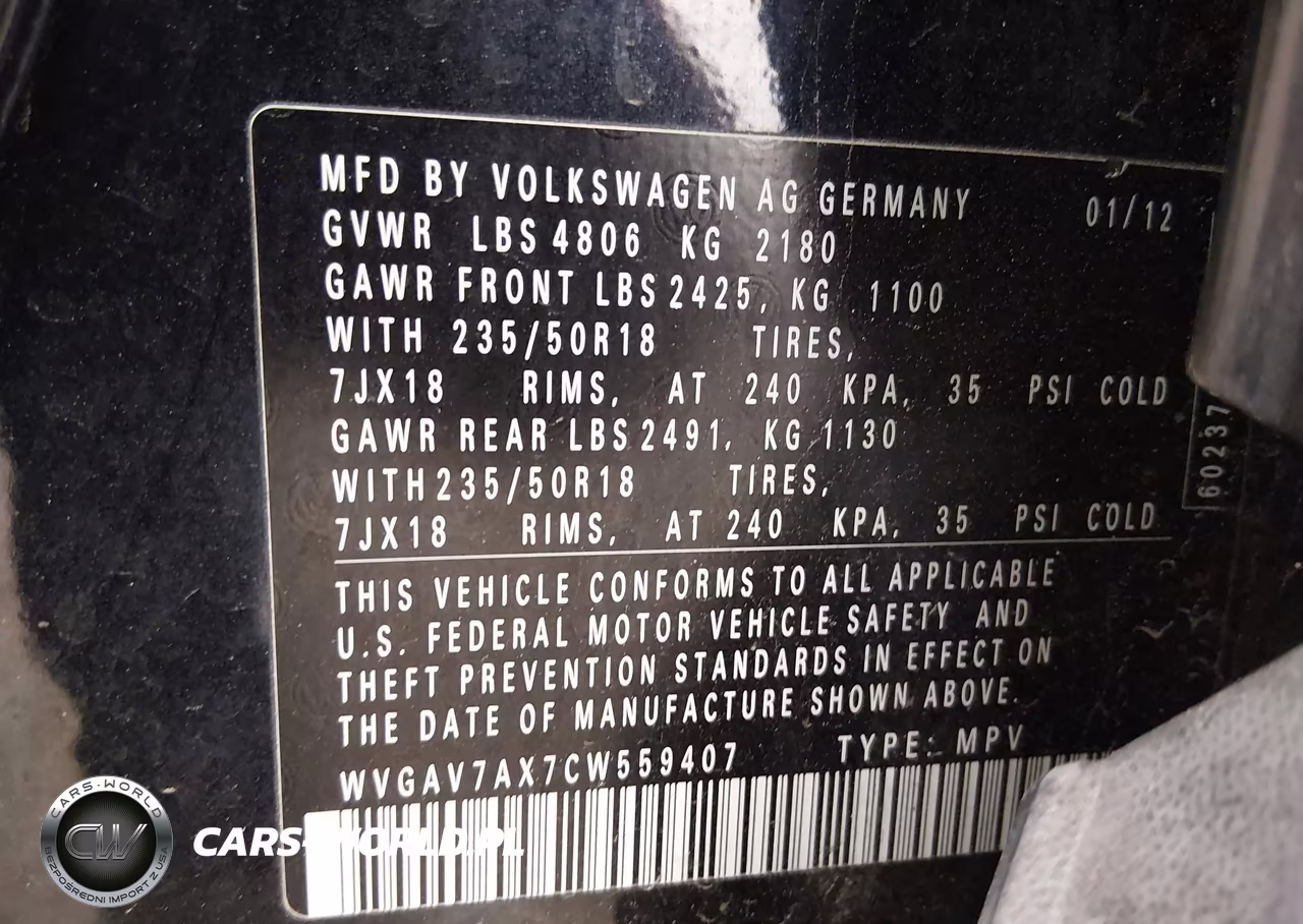 2012 Volkswagen Tiguan Se VIN:WVGAV7AX7CW559407 - 9