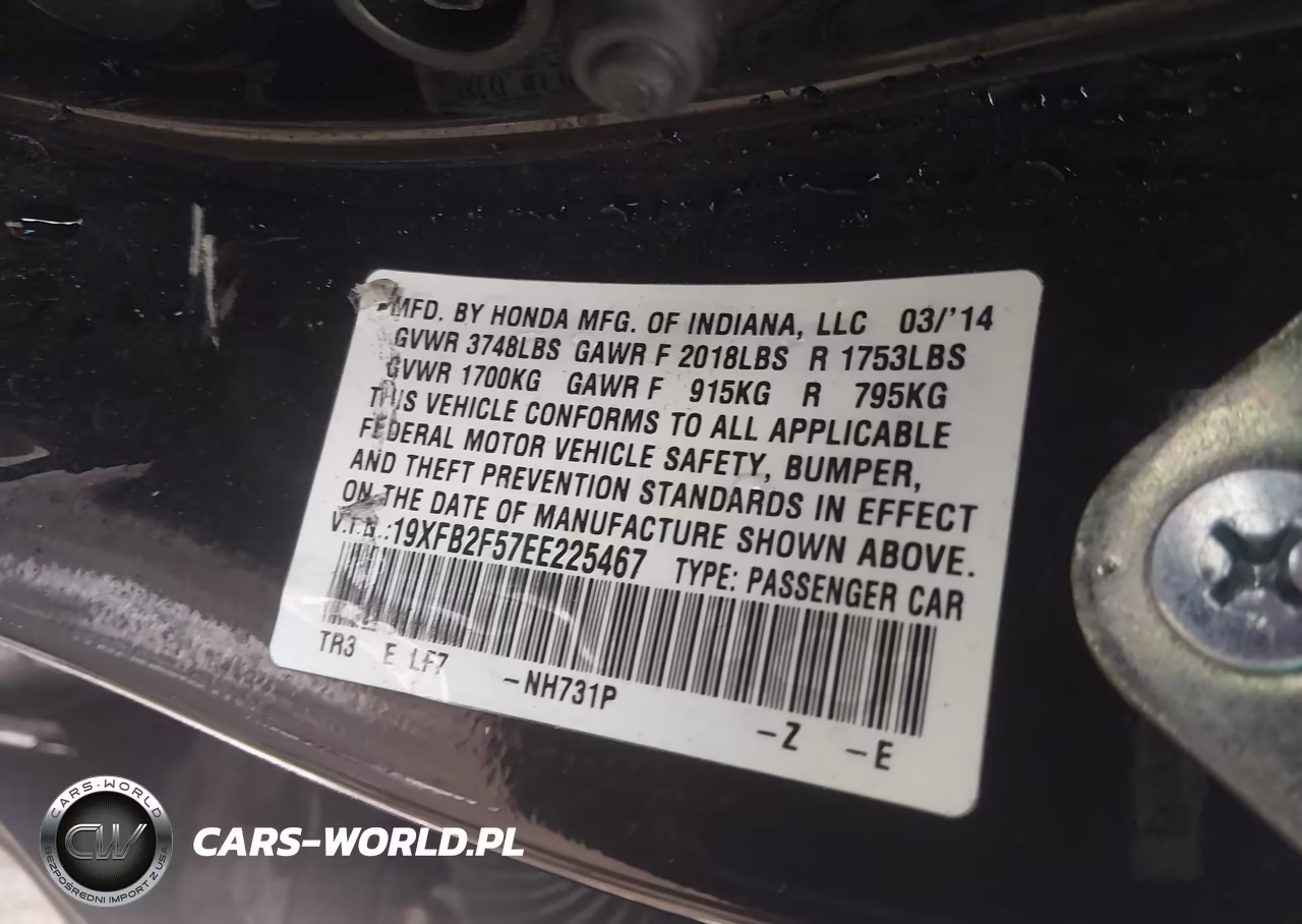 2014 Honda Civic Lx VIN:19XFB2F57EE225467 - 9