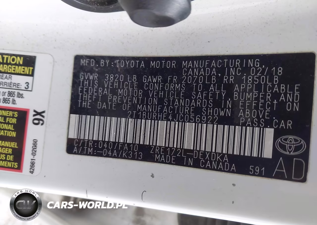 2018 Toyota Corolla L VIN:2T1BURHE4JC056922 - 9