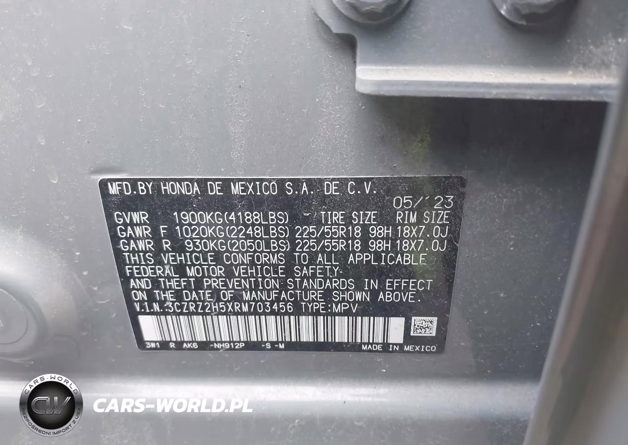 2024 Honda Hr-V Awd Sport-Awd Sport W-O Bsi VIN:3CZRZ2H5XRM703456 - 9