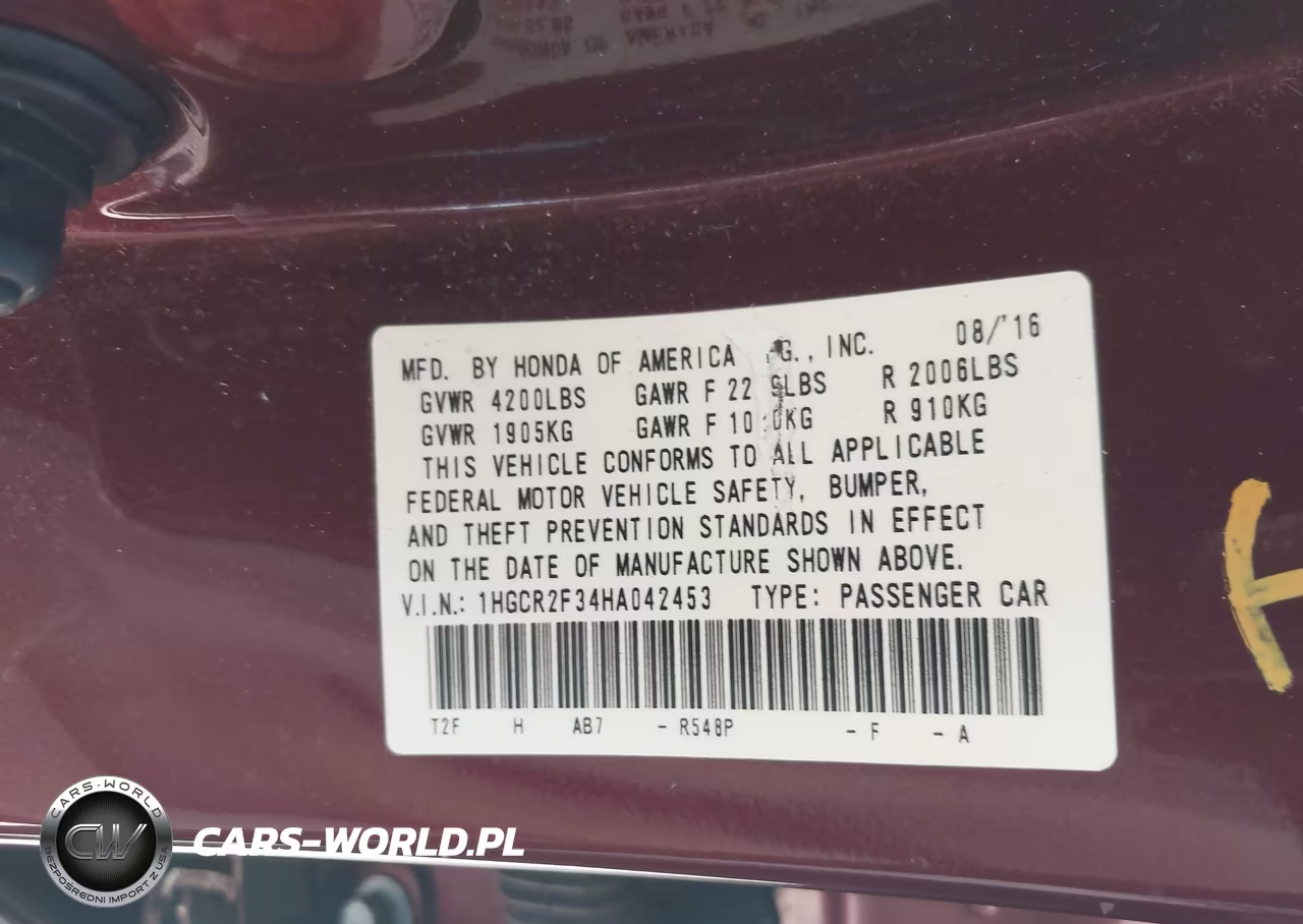 2017 Honda Accord Lx VIN:1HGCR2F34HA042453 - 9