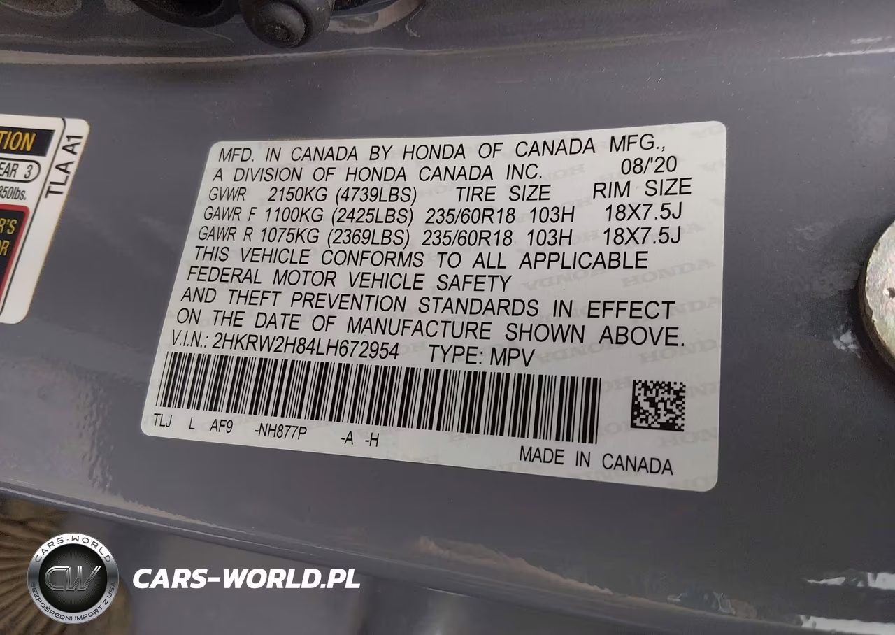 2020 Honda Cr-V Exl VIN:2HKRW2H84LH672954 - 9