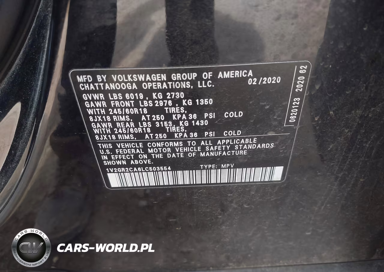 2020 Volkswagen Atlas 3.6L V6 S VIN:1V2GR2CA6LC503554 - 9
