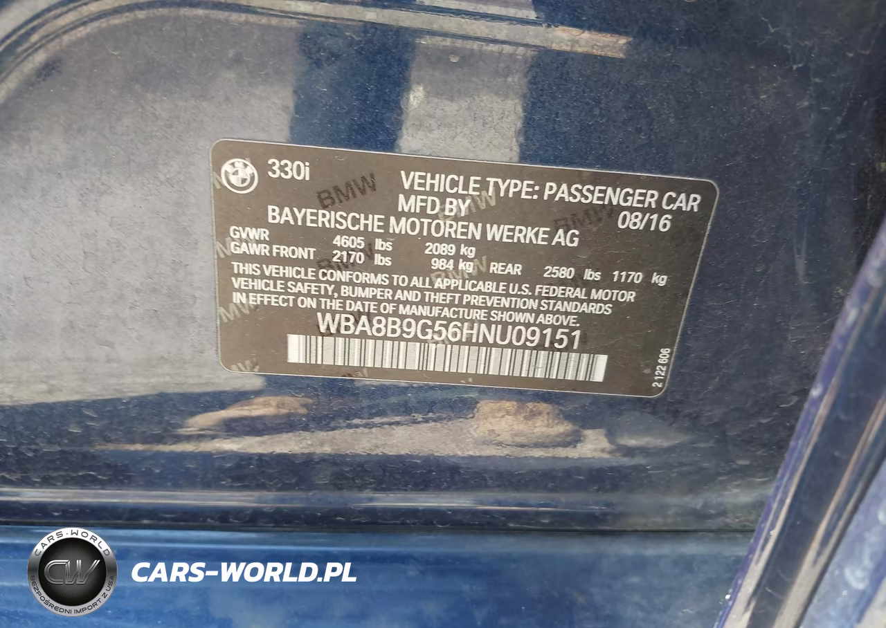 2017 BMW 330I VIN:WBA8B9G56HNU09151 - 9