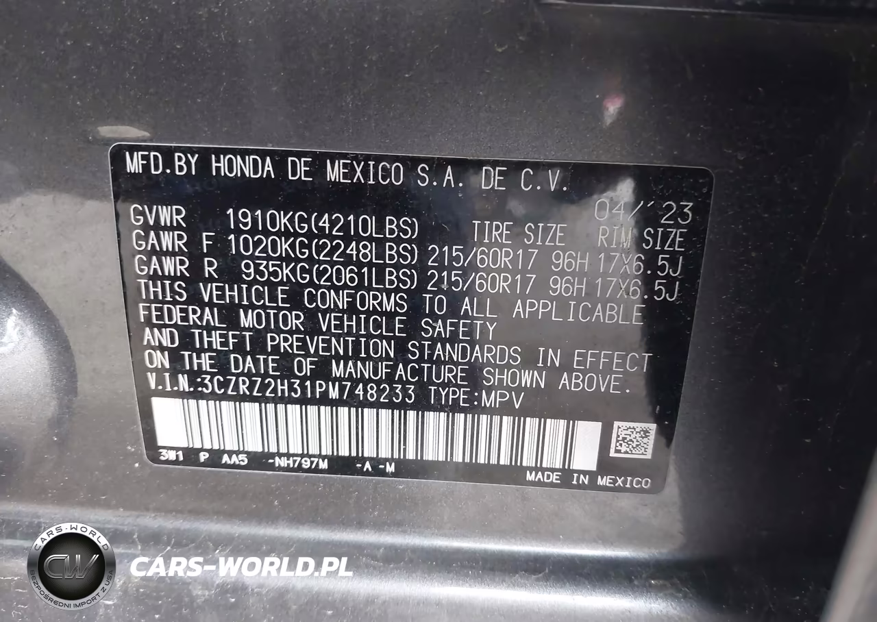 2023 Honda Hr-V Awd Lx VIN:3CZRZ2H31PM748233 - 9