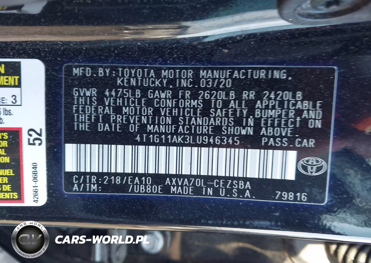 2020 Toyota Camry Se VIN:4T1G11AK3LU946345 - 9