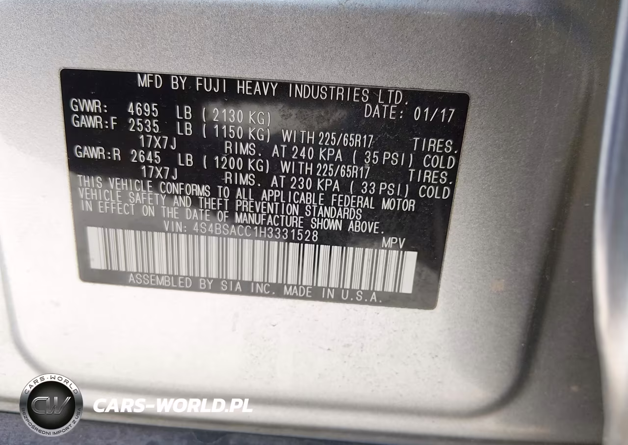 2017 Subaru Outback 2.5I Premium VIN:4S4BSACC1H3331528 - 9