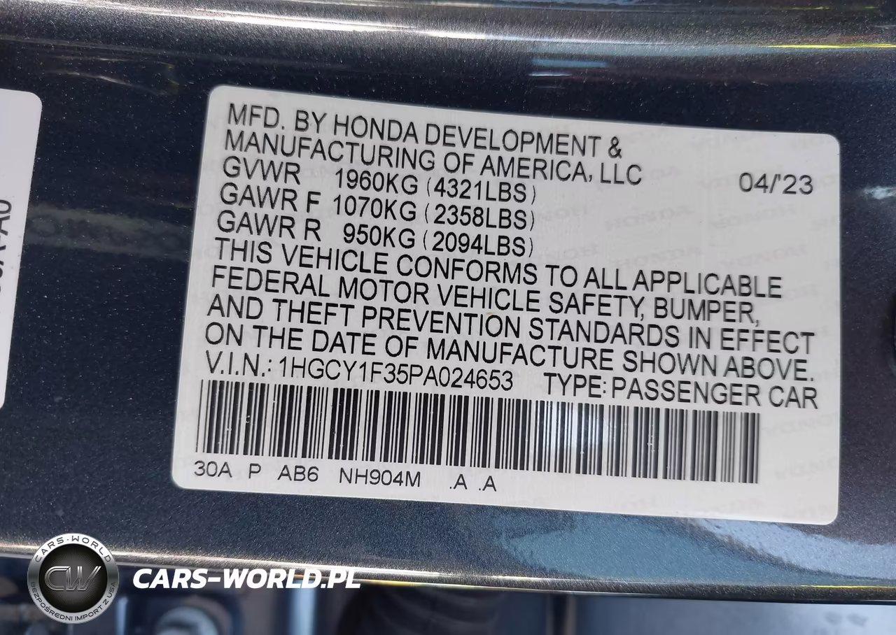 2023 Honda Accord Ex VIN:1HGCY1F35PA024653 - 8