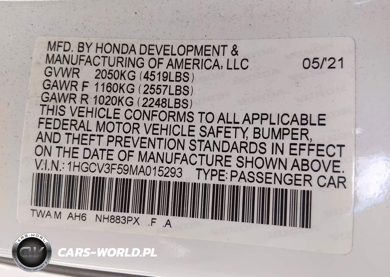 2021 Honda Accord Hybrid Ex-L VIN:1HGCV3F59MA015293 - 9