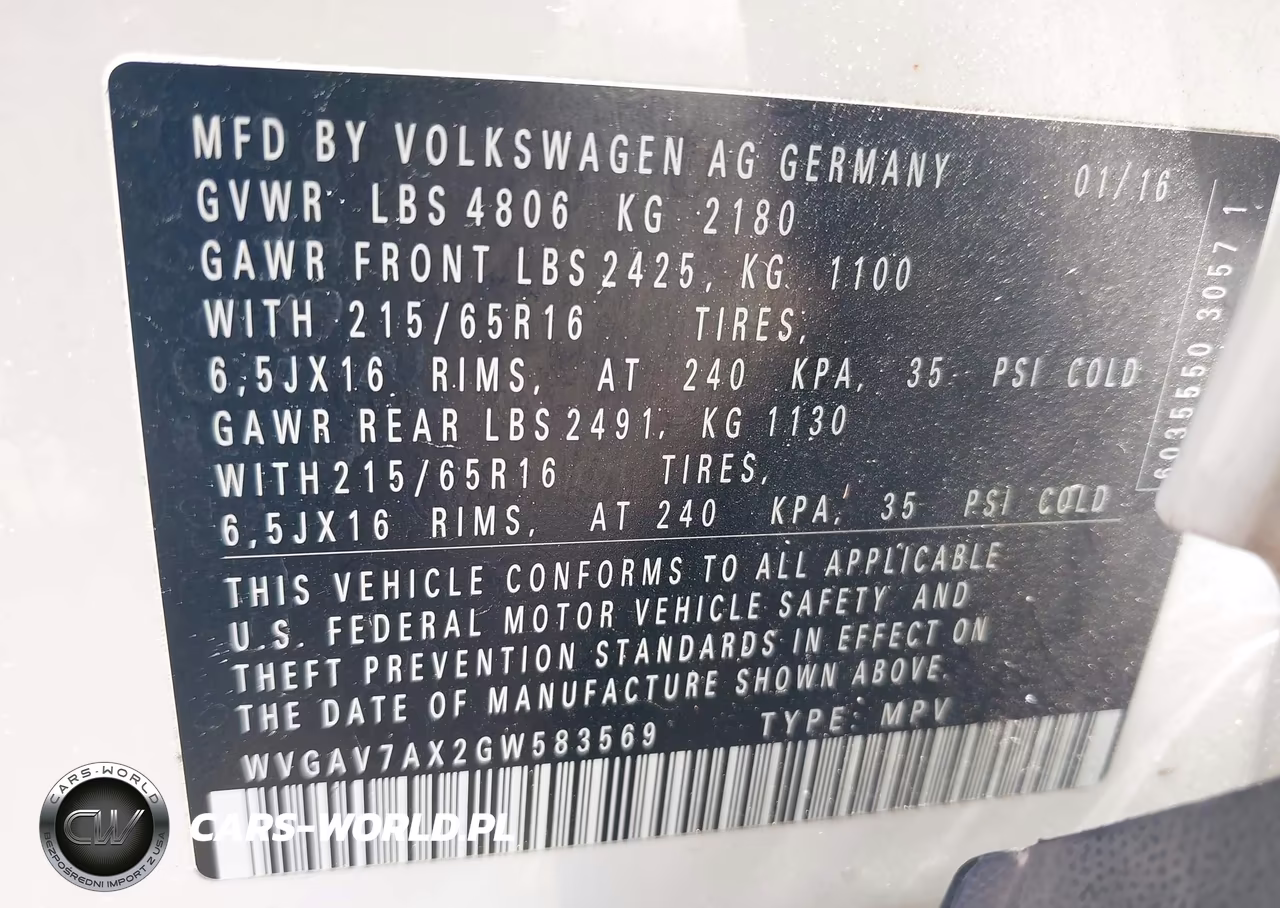 2016 Volkswagen Tiguan S VIN:WVGAV7AX2GW583569 - 9