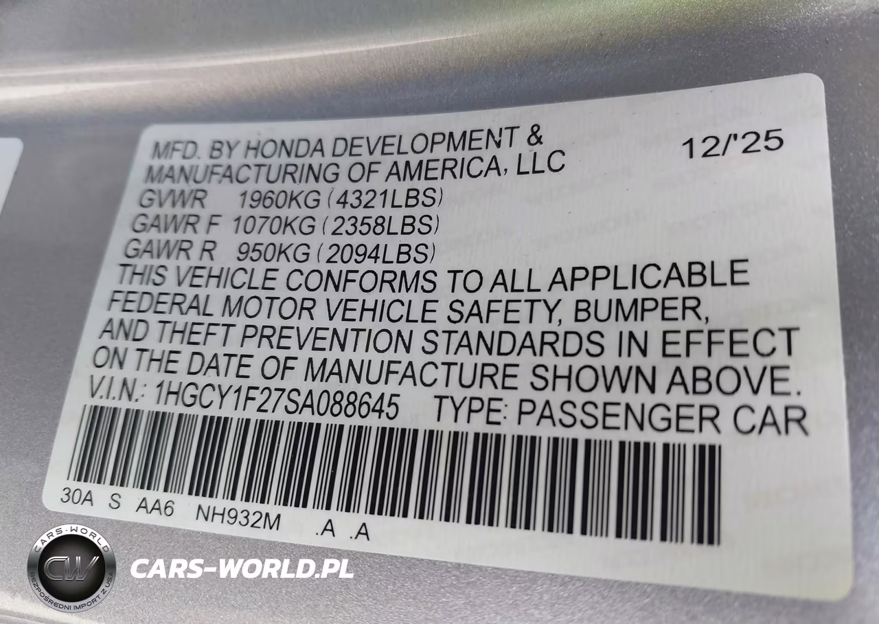 2025 Honda Accord Lx VIN:1HGCY1F27SA088645 - 9