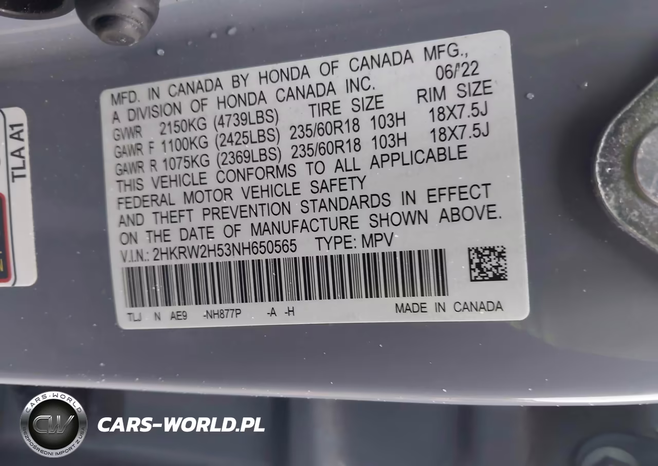2022 Honda Cr-V Awd Ex VIN:2HKRW2H53NH650565 - 9