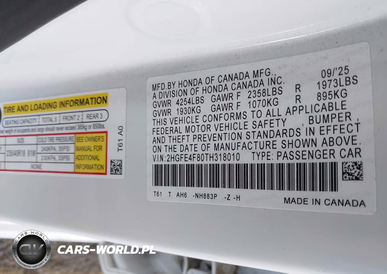 2026 Honda Civic Hybrid VIN:2HGFE4F80TH318010 - 9