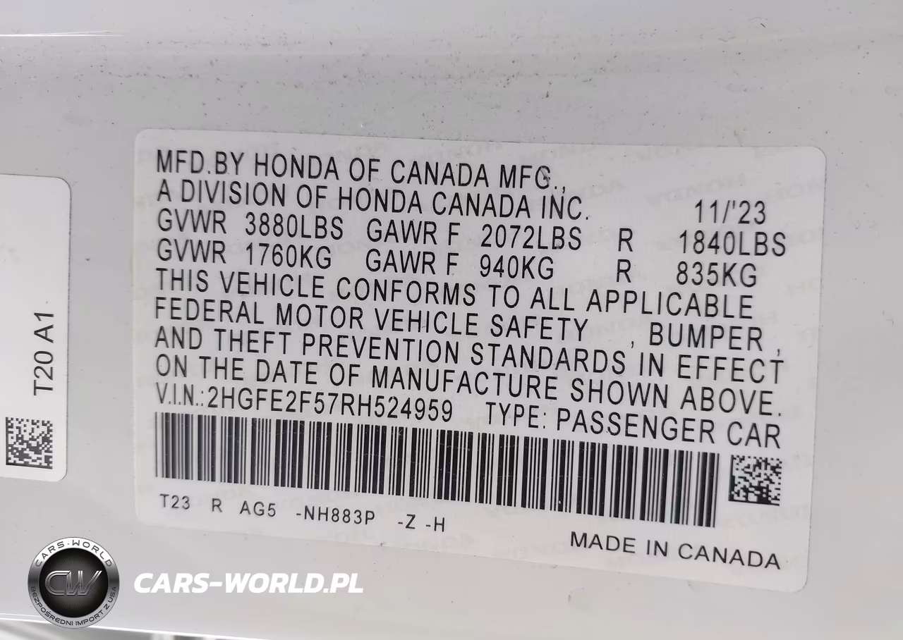 2024 Honda Civic Sport VIN:2HGFE2F57RH524959 - 9