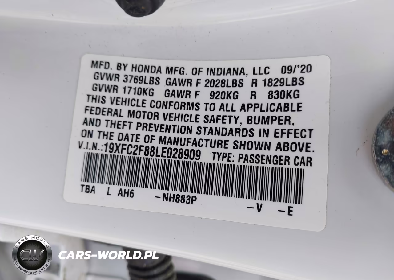 2020 Honda Civic Sport VIN:19XFC2F88LE028909 - 9
