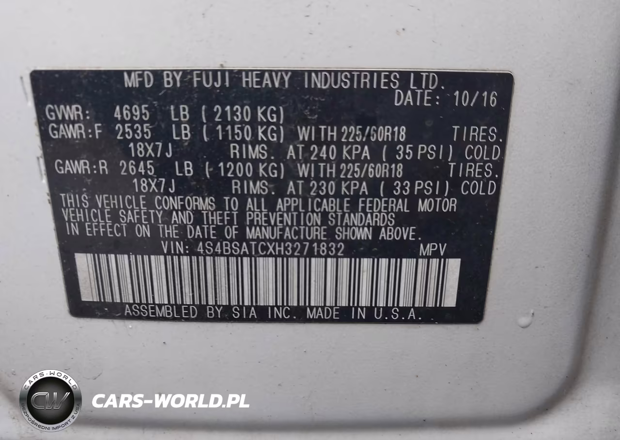 2017 Subaru Outback 2.5I Touring VIN:4S4BSATCXH3271832 - 9