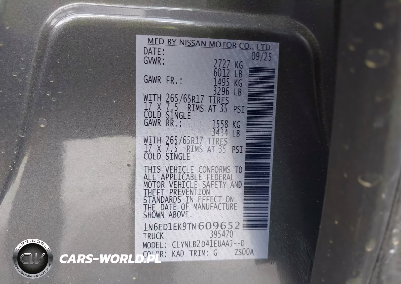 2026 Nissan Frontier Sv 4X4 VIN:1N6ED1EK9TN609652 - 9