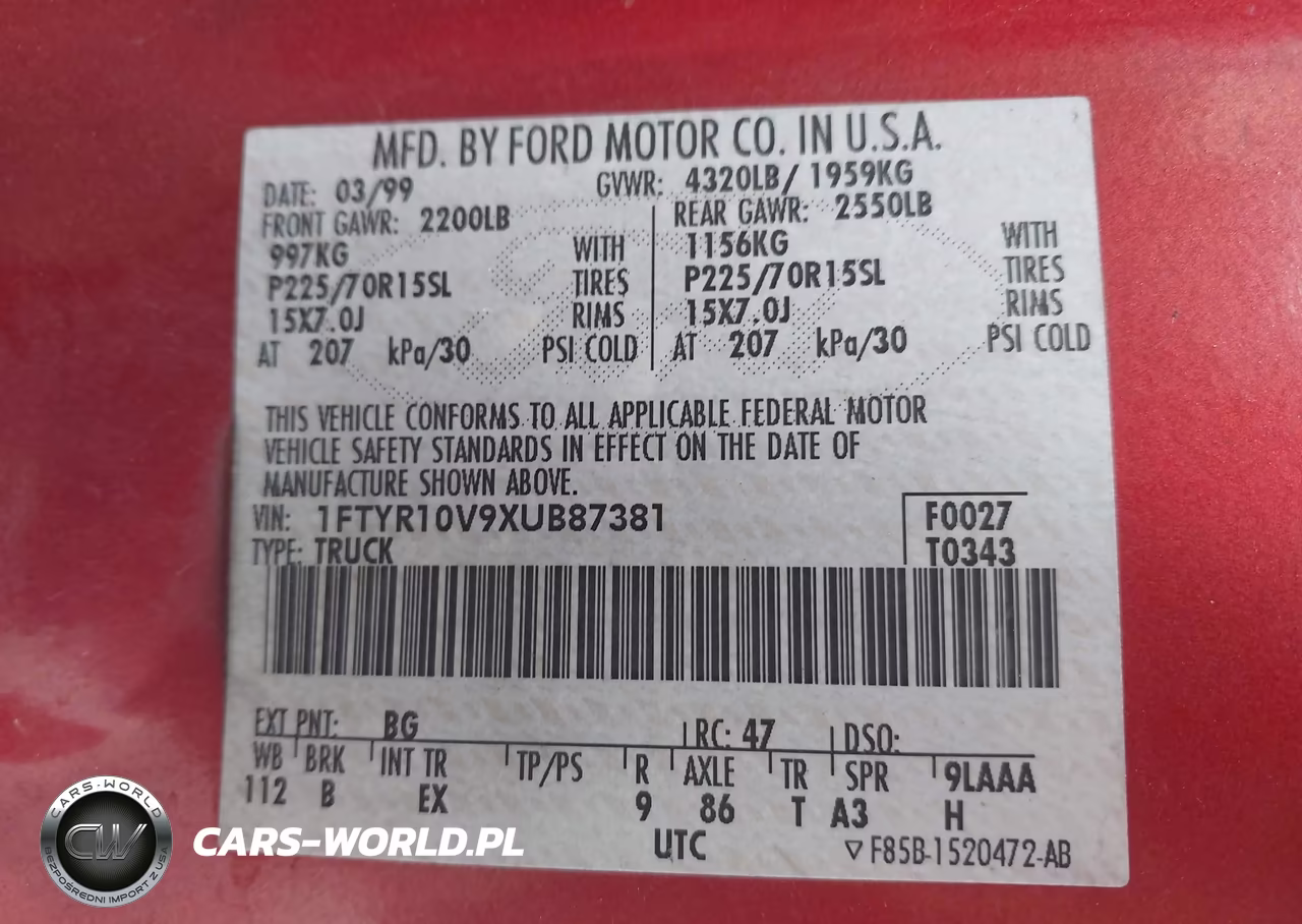 1999 Ford Ranger Xl-Xlt VIN:1FTYR10V9XUB87381 - 9