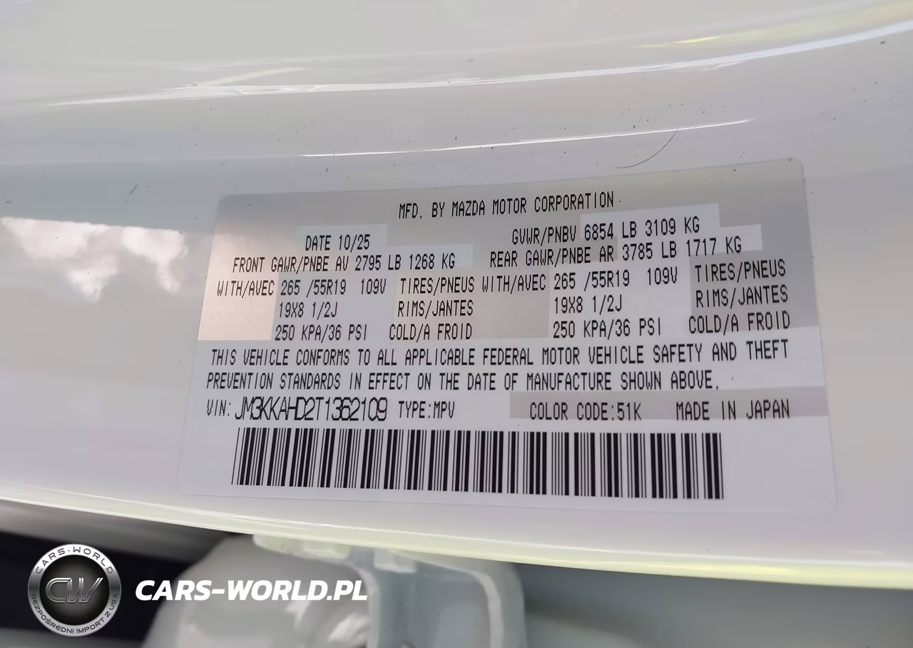 2026 Mazda Cx-90 3.3 Turbo Select VIN:JM3KKAHD2T1362109 - 9