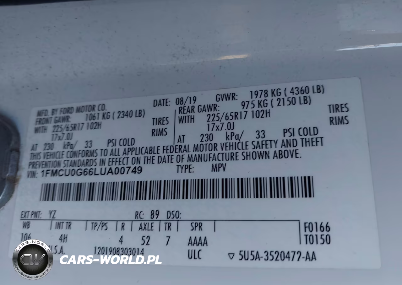 2020 Ford Escape Se VIN:1FMCU0G66LUA00749 - 9