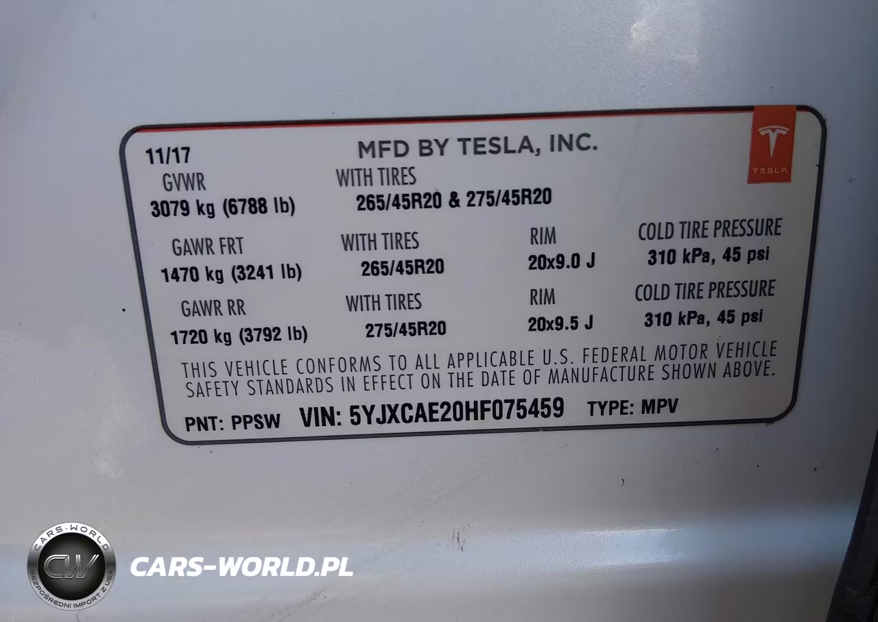 2017 Tesla Model X 100D-75D-90D VIN:5YJXCAE20HF075459 - 9