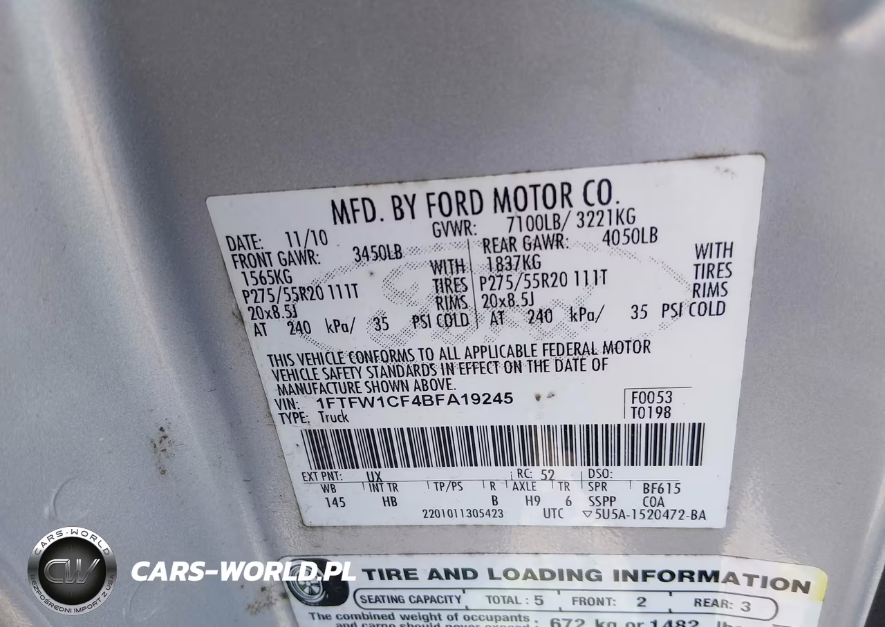 2011 Ford F-150 Lariat VIN:1FTFW1CF4BFA19245 - 9