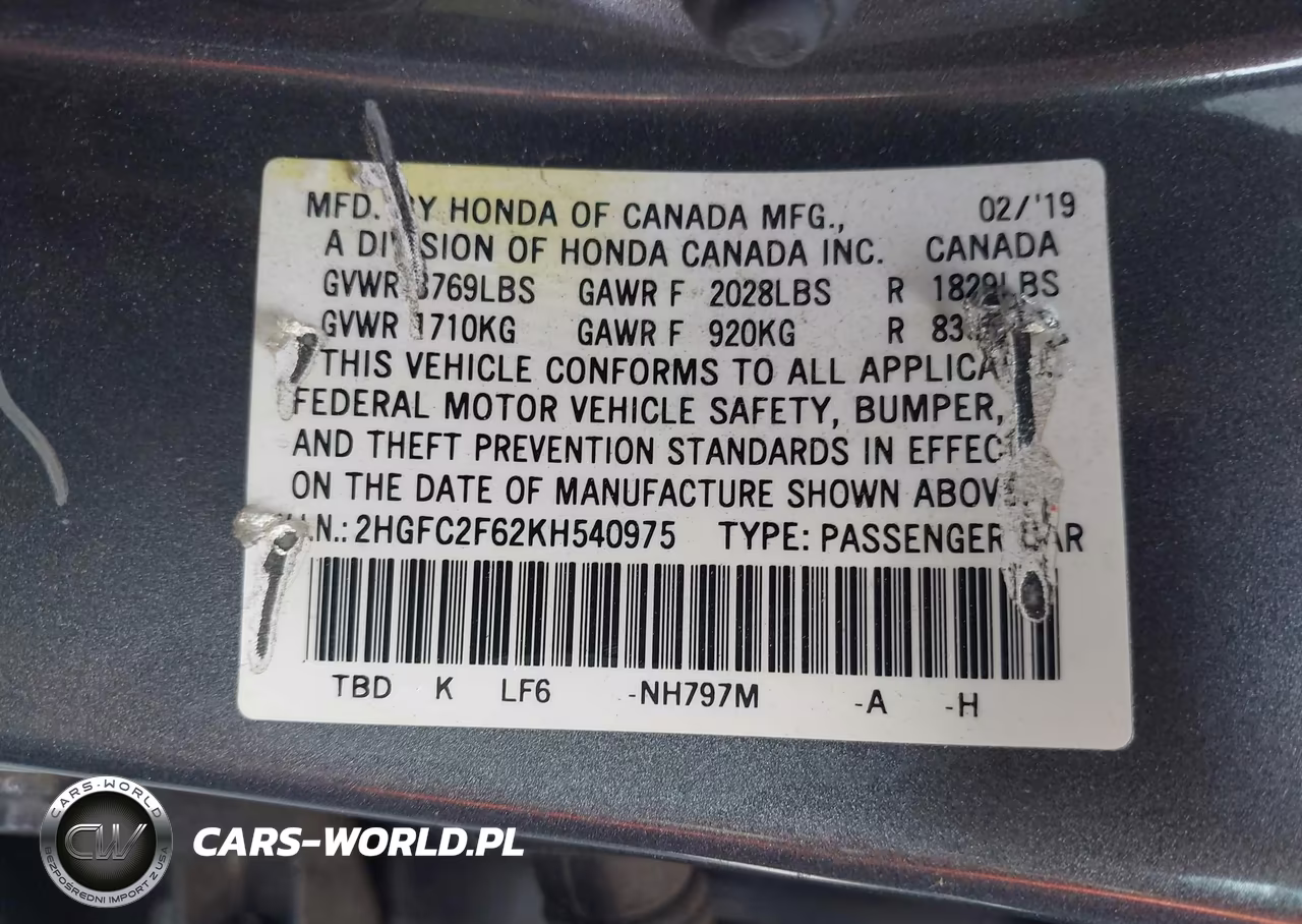 2019 Honda Civic Lx VIN:2HGFC2F62KH540975 - 9