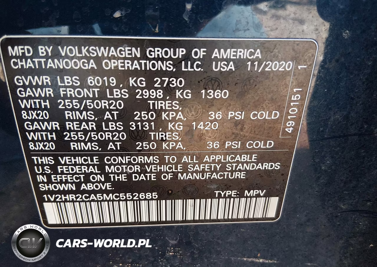 2021 Volkswagen Atlas 3.6L V6 Se W-Technology VIN:1V2HR2CA5MC552685 - 9
