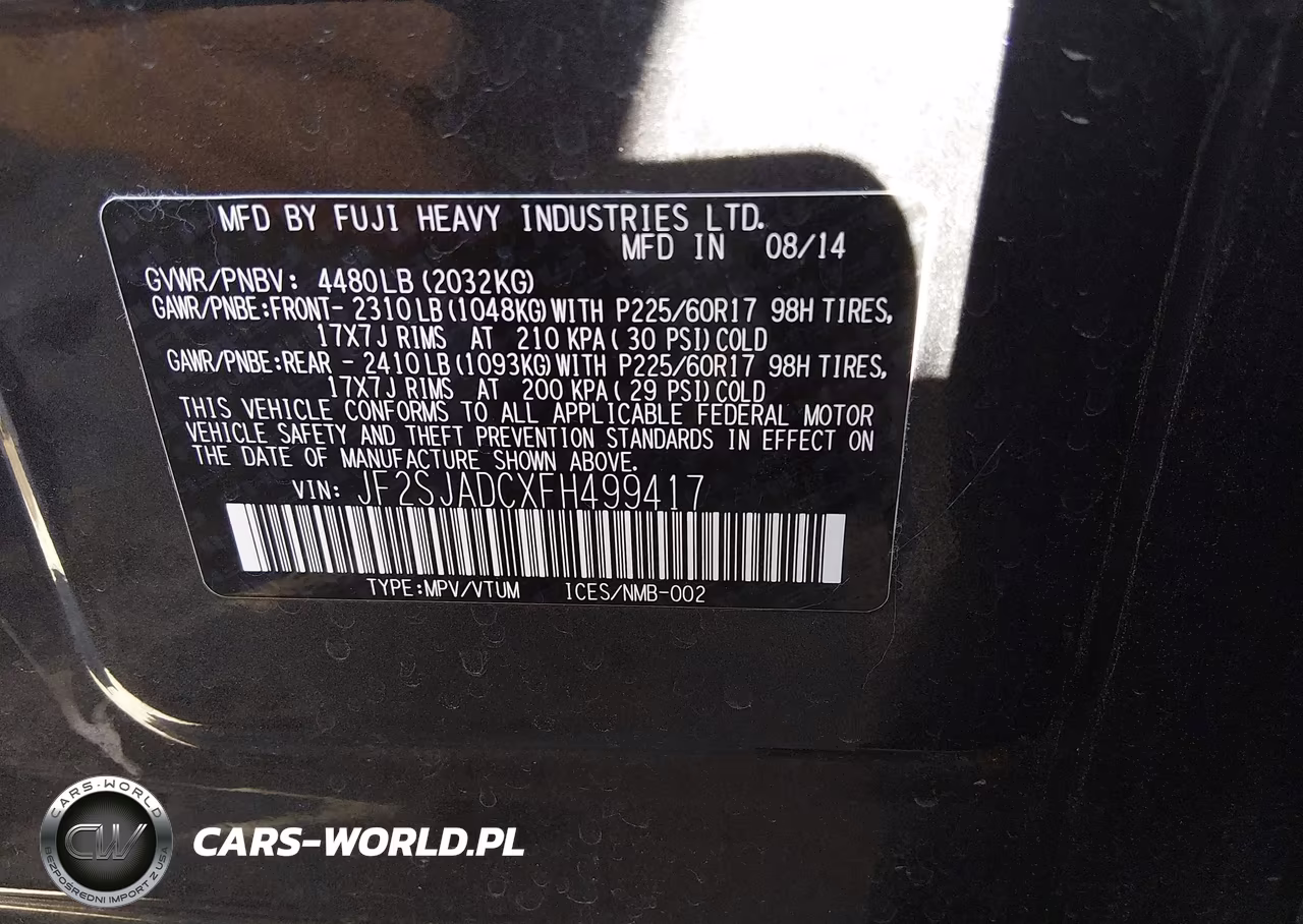 2015 Subaru Forester 2.5I Premium VIN:JF2SJADCXFH499417 - 9