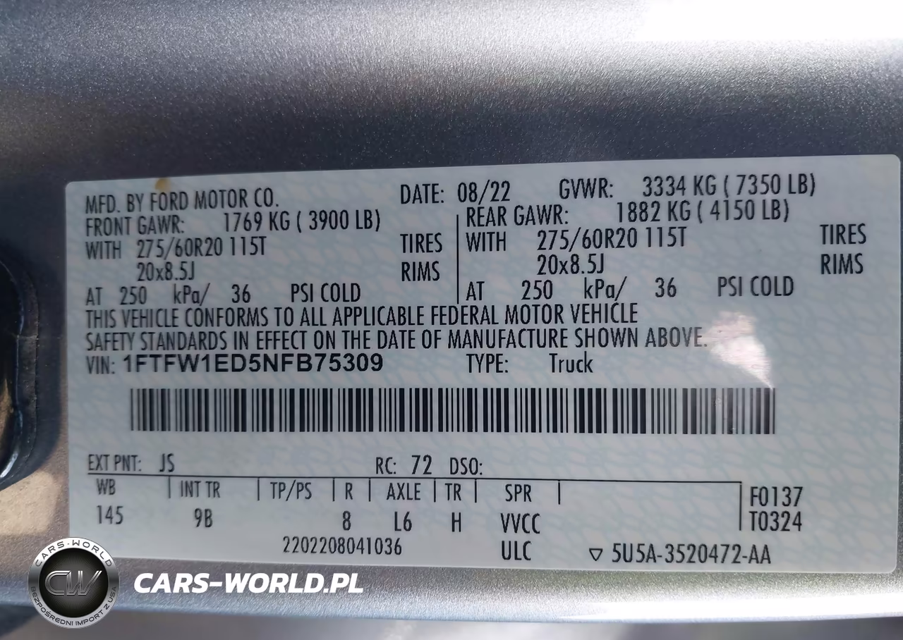 2022 Ford F-150 Platinum VIN:1FTFW1ED5NFB75309 - 9