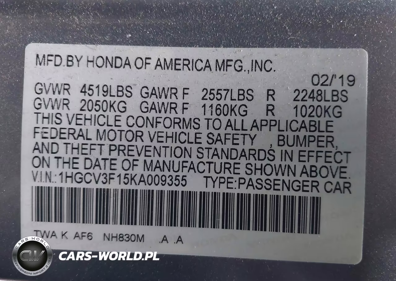 2019 Honda Accord Hybrid VIN:1HGCV3F15KA009355 - 9