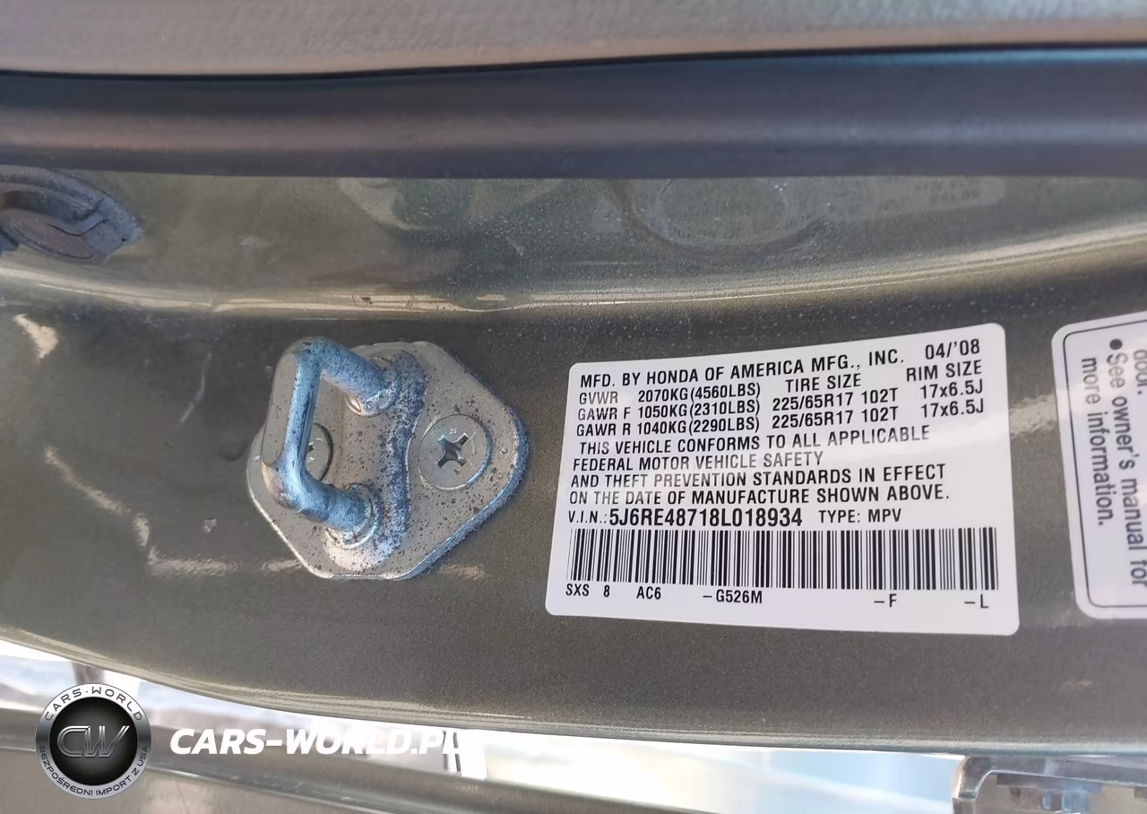 2008 Honda Cr-V Ex-L VIN:5J6RE48718L018934 - 9