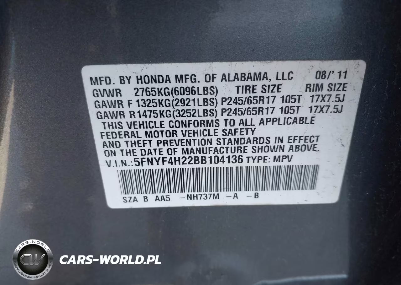 2011 Honda Pilot Lx VIN:5FNYF4H22BB104136 - 9
