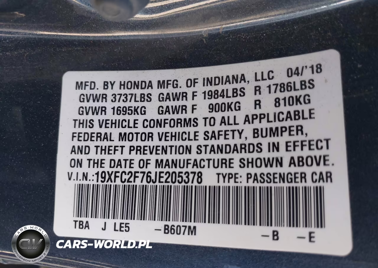 2018 Honda Civic Ex VIN:19XFC2F76JE205378 - 9